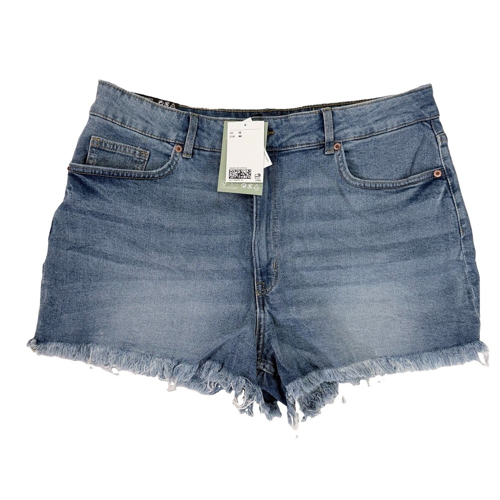 NWT H&M Women's Size 12 High Waist Denim Shorts Cutoff Frayed Light Wash NEW